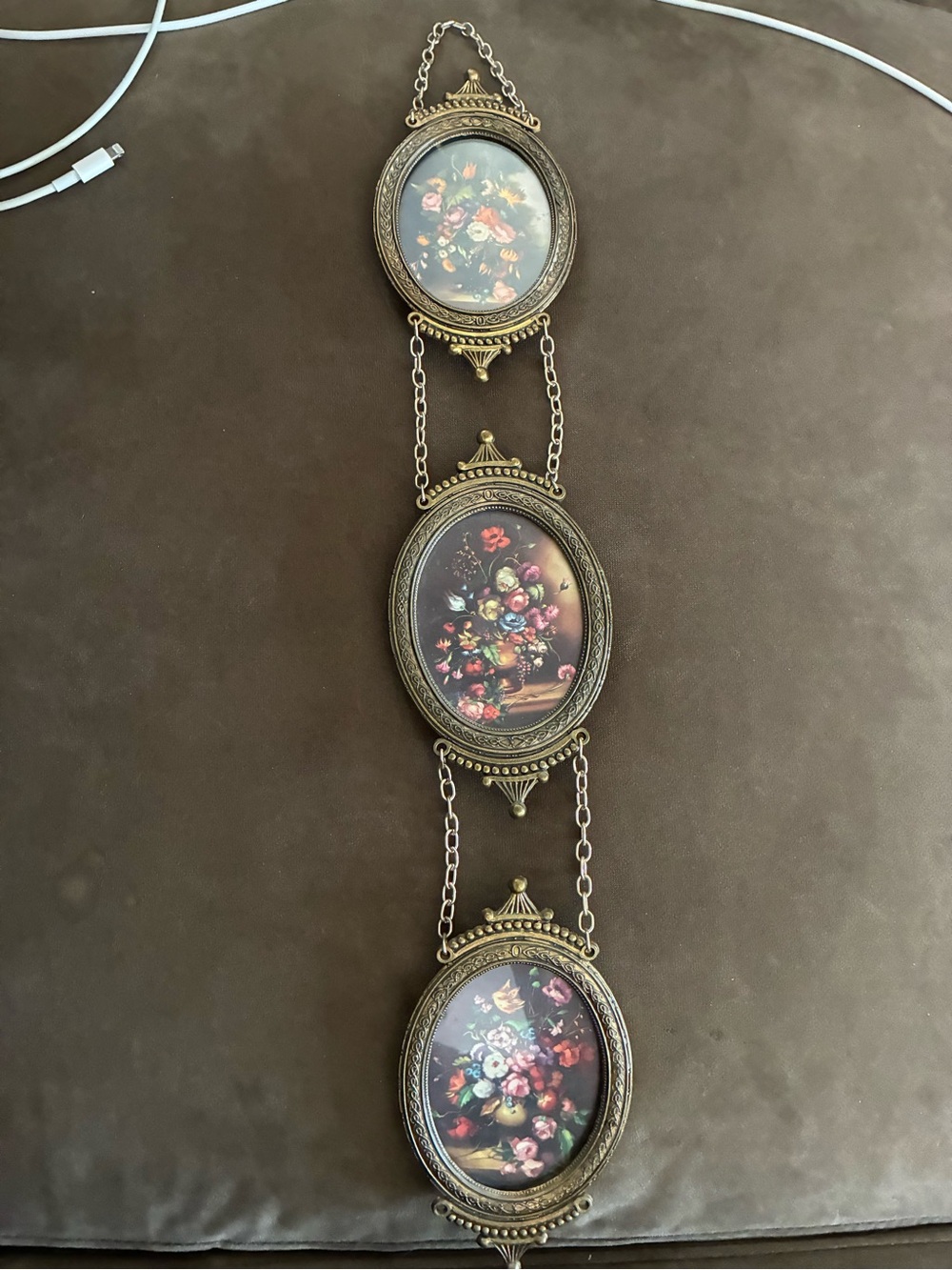 Vintage-Style Floral Wall Art Trio in Brass Tone